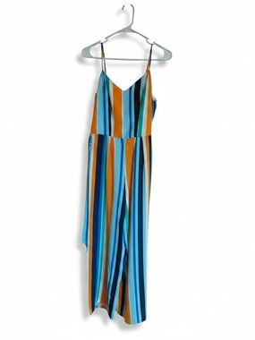 Monteau Jumpsuit With Multicolor Stripes & V-Neck